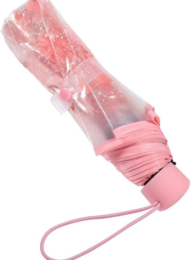 مظلة وردية شفافة قابلة للطي بتصميم أزهار الكرز للنساء والفتيات - Image 3